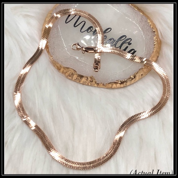 NEW ROSE GOLD 5mm HERRINGBONE SNAKE CHAIN CHOKER OMEGA NECKLACE - Picture 3 of 4